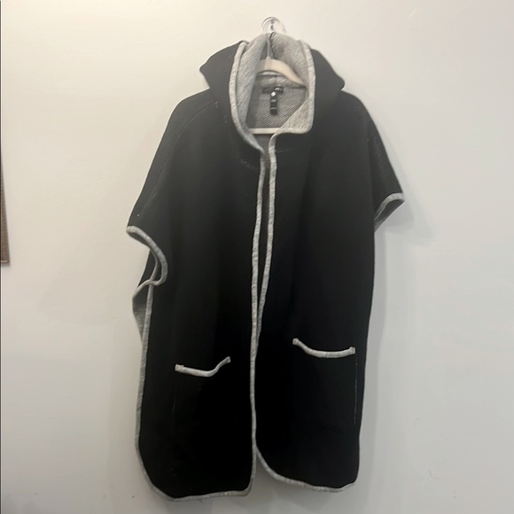 Aqua Jackets & Blazers - AQUA - Black Hooded Cape with Gray Trim women (one side fit all)